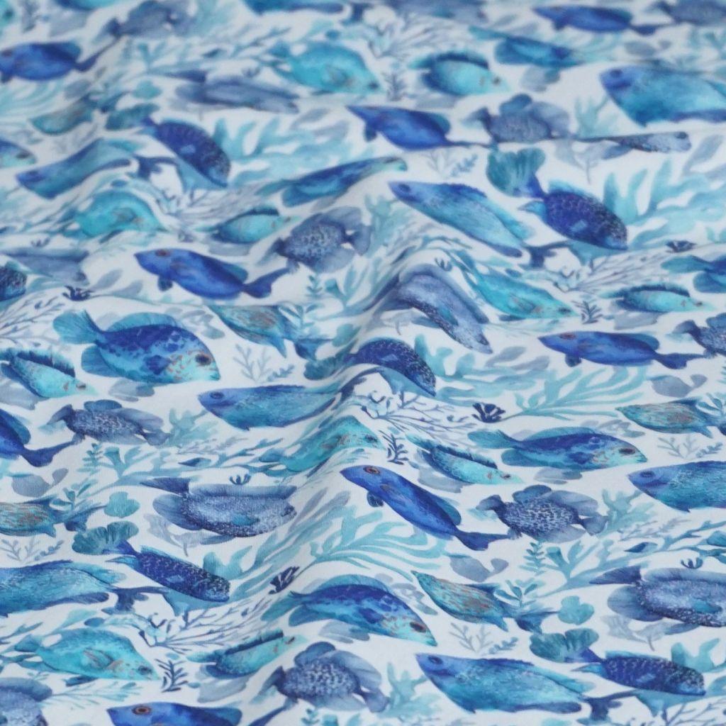 Preview: Baumwollstoff Motivdruck Fische blau türkis